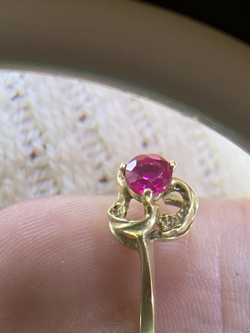Gorgeous Ruby Floral Spiral Gold-tone Setting Antique Style Unique Sculptural